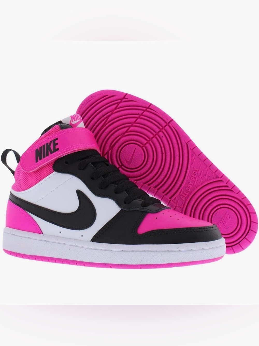 Nike Court Borough Mid 2 Big Kids Size 5.5Y
White/Fierce Pink and Black